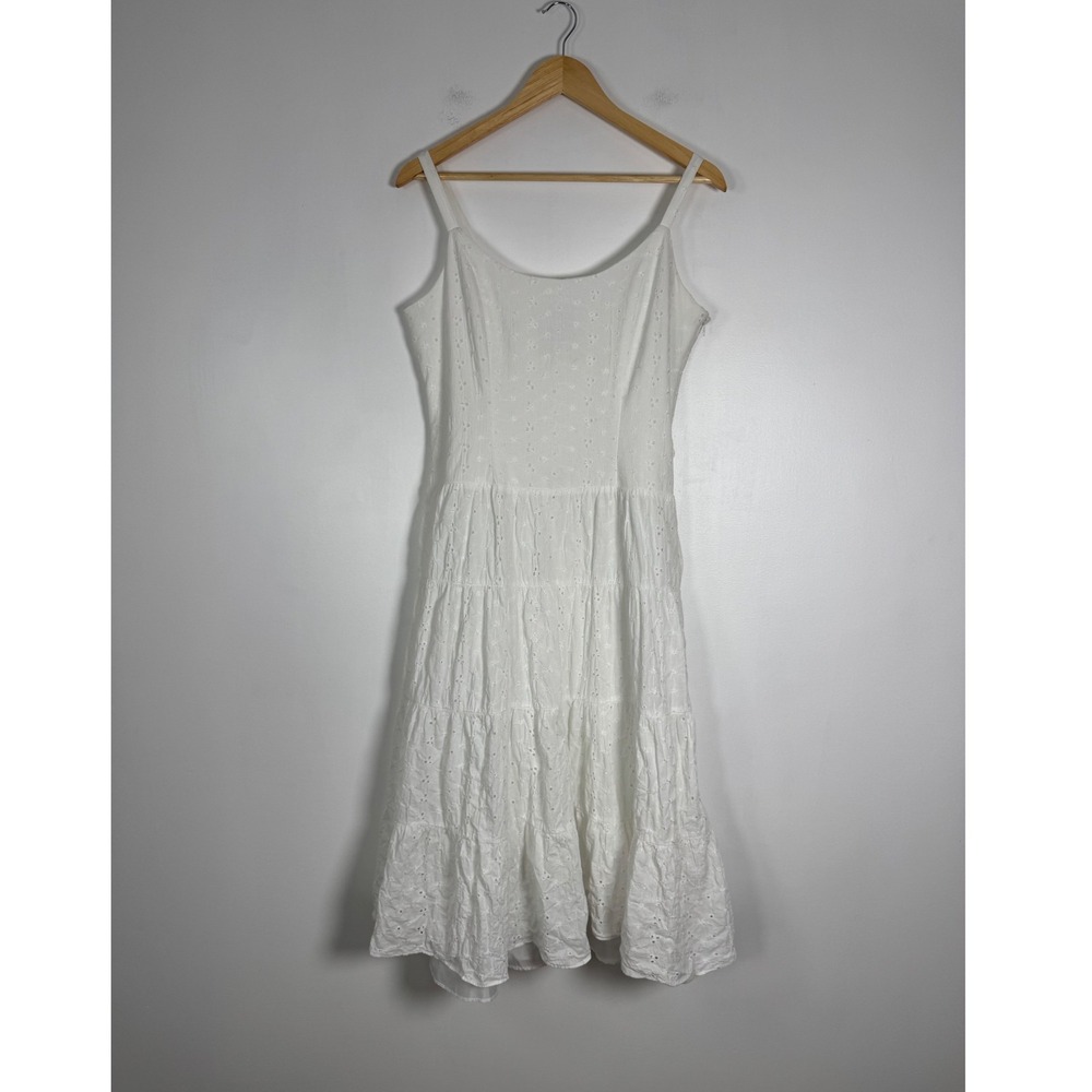 Romantic Prairie Dressbarn Womens 8 Midiβ Dress White Cotton Eyelet Tiered Boho